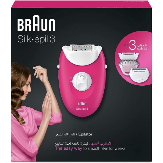 Picture of Braun Silk-épil Epilator Raspberry Pink with 3 Extras #SE3 3-273